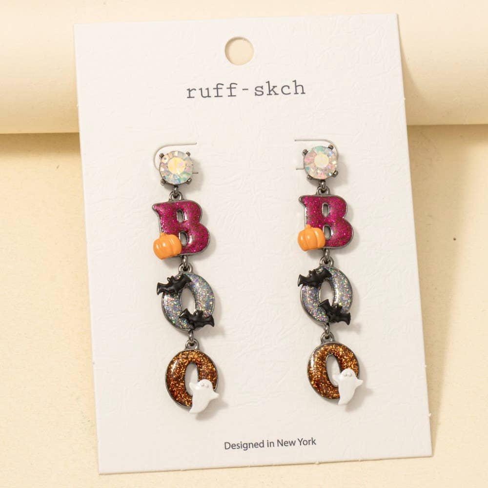 Halloween Boo Glitter Resin Dangle Earrings