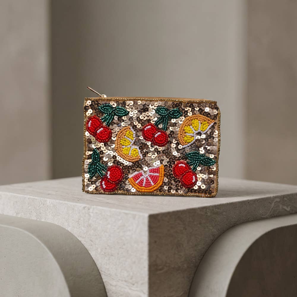 Handmade Sequin Fruit Beaded Coin Pouch