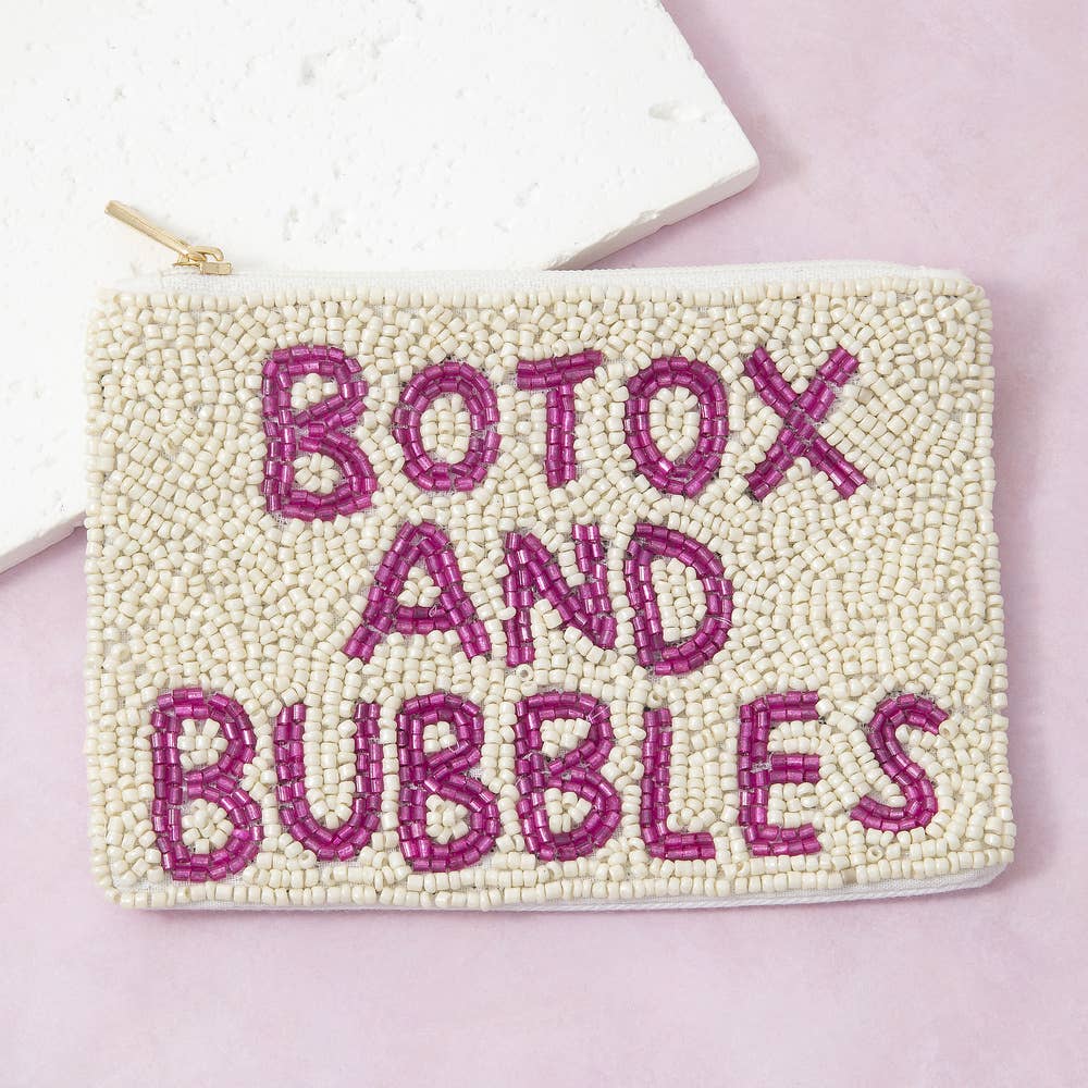 Handmade Botox And Bubbles Beaded Coin Pouch in White