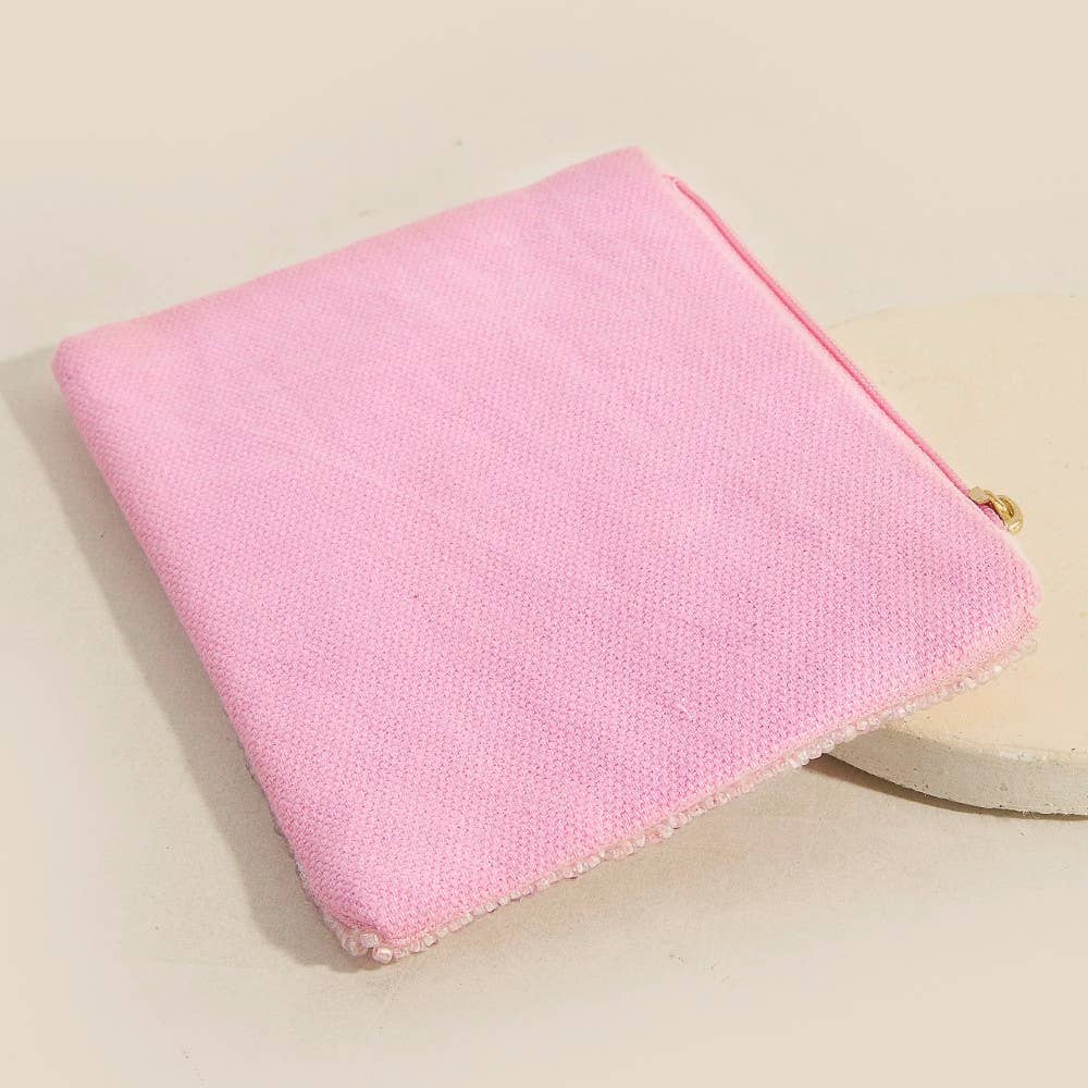 Handmade Pearl Heart Seed Beaded Coin Purse