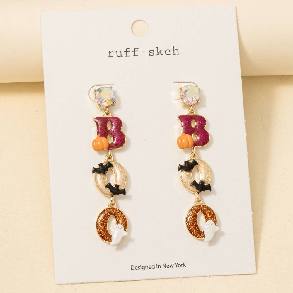 Halloween Boo Glitter Resin Dangle Earrings