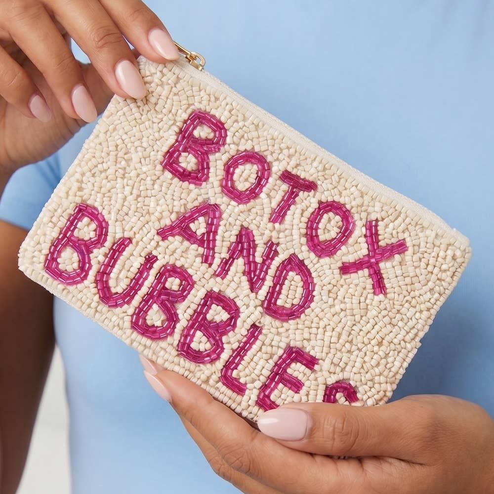 Handmade Botox And Bubbles Beaded Coin Pouch in White