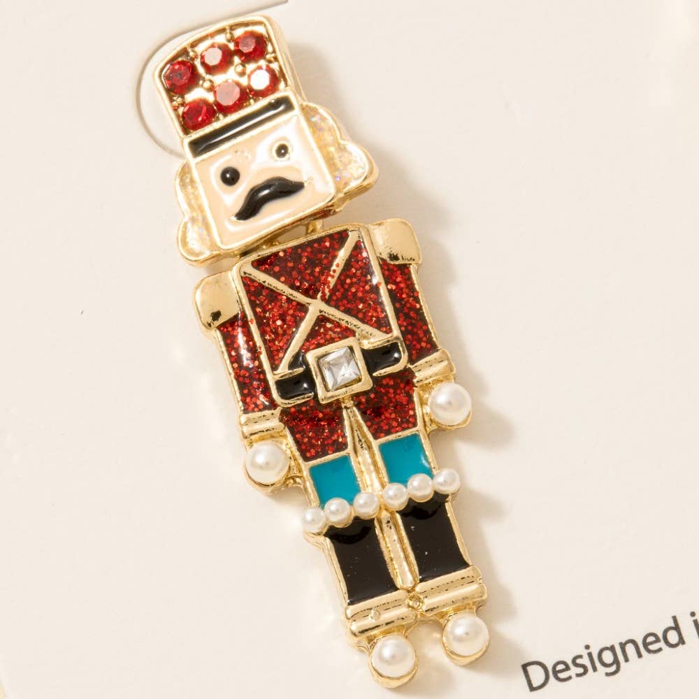 Christmas Glitter Enamel Nutcracker Drop Earrings: XMRDG