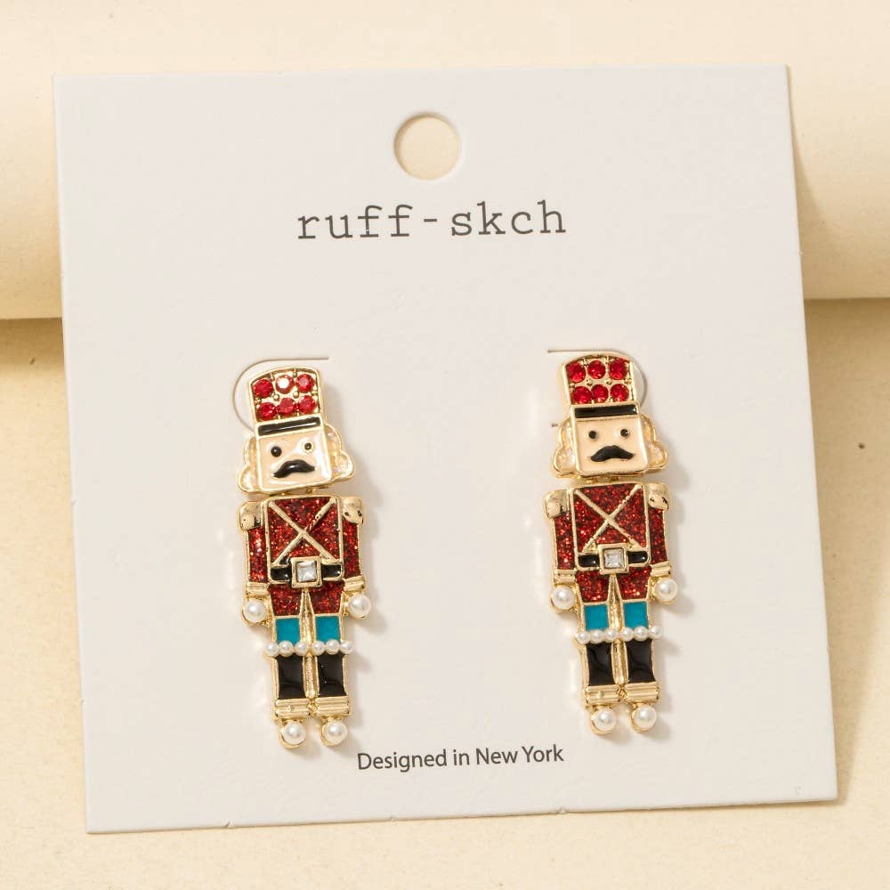 Christmas Glitter Enamel Nutcracker Drop Earrings: XMRDG