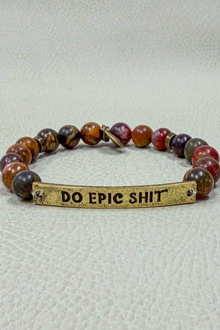 Do Epic Shit Bracelet, Funny Motivational Gift for Her, Blush Beaded Bracelet, Sassy Jewelry, Gold Tone Bracelet, Badass Gift
