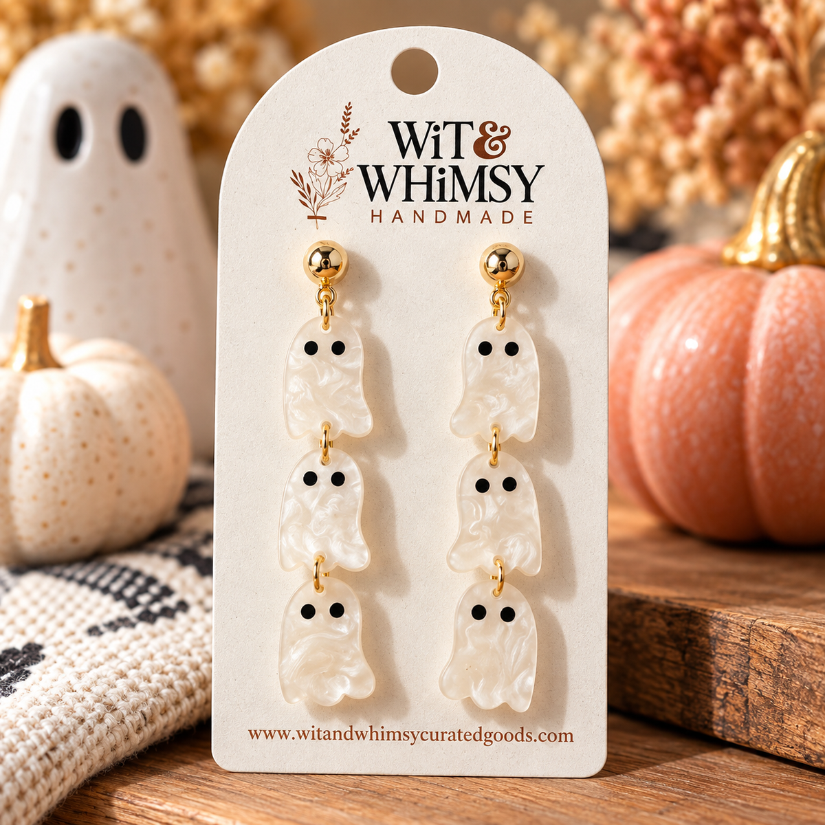 Handmade Halloween Pearlescent Ghost Earrings