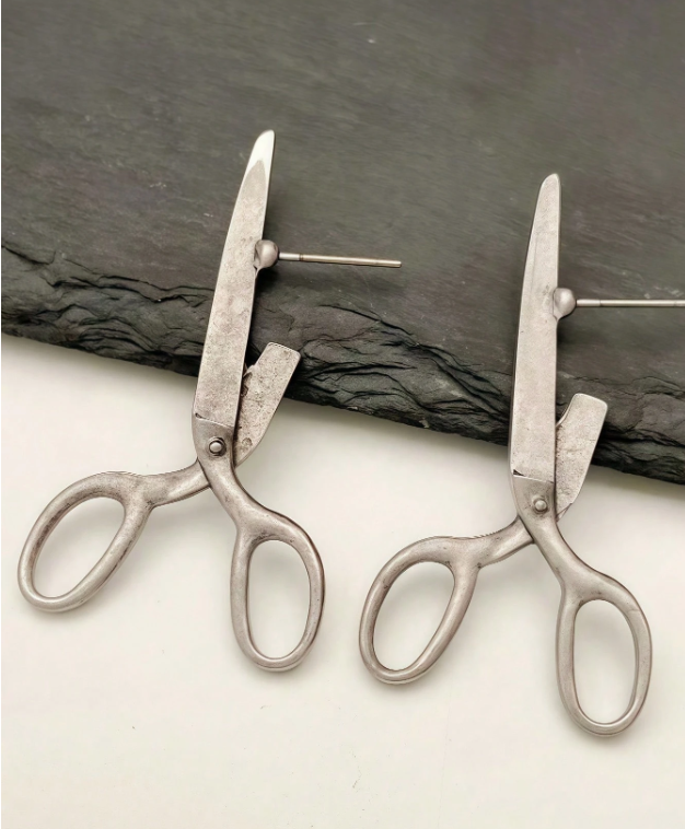 Asymmetrical Gothic Metal Scissor Stud Earrings
