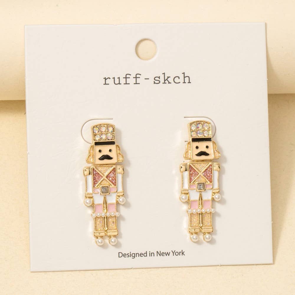 Christmas Glitter Enamel Nutcracker Drop Earrings: XMRDG