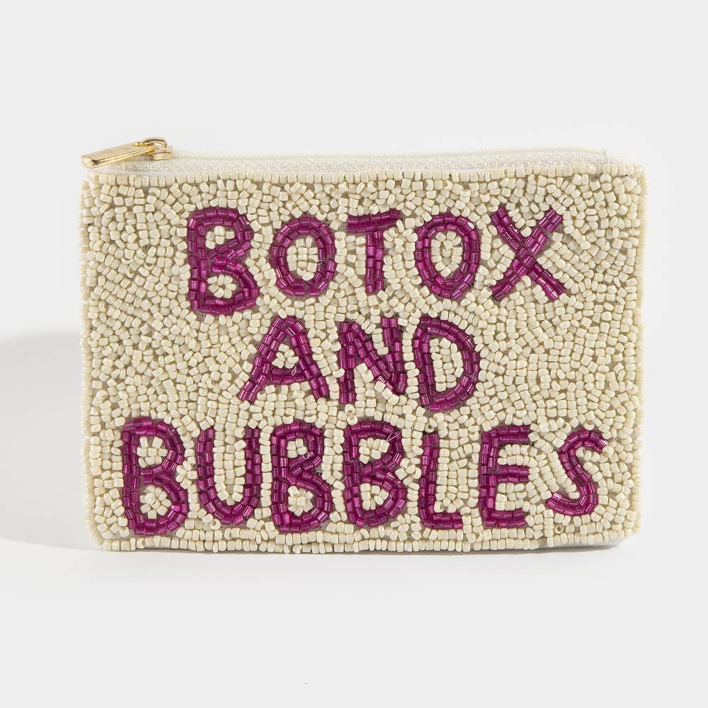 Handmade Botox And Bubbles Beaded Coin Pouch in White