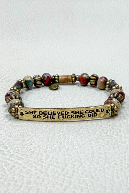 Do Epic Shit Bracelet, Funny Motivational Gift for Her, Blush Beaded Bracelet, Sassy Jewelry, Gold Tone Bracelet, Badass Gift