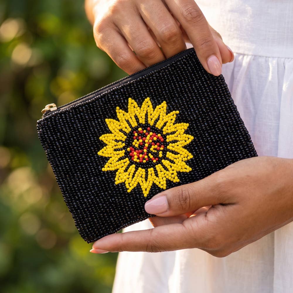 Handmade Sunflower Beaded Coin Pouch