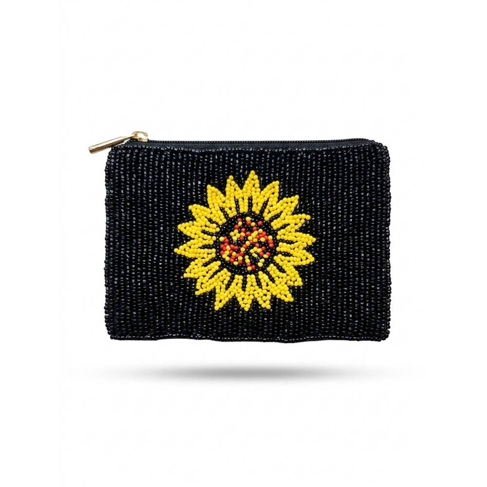 Handmade Sunflower Beaded Coin Pouch
