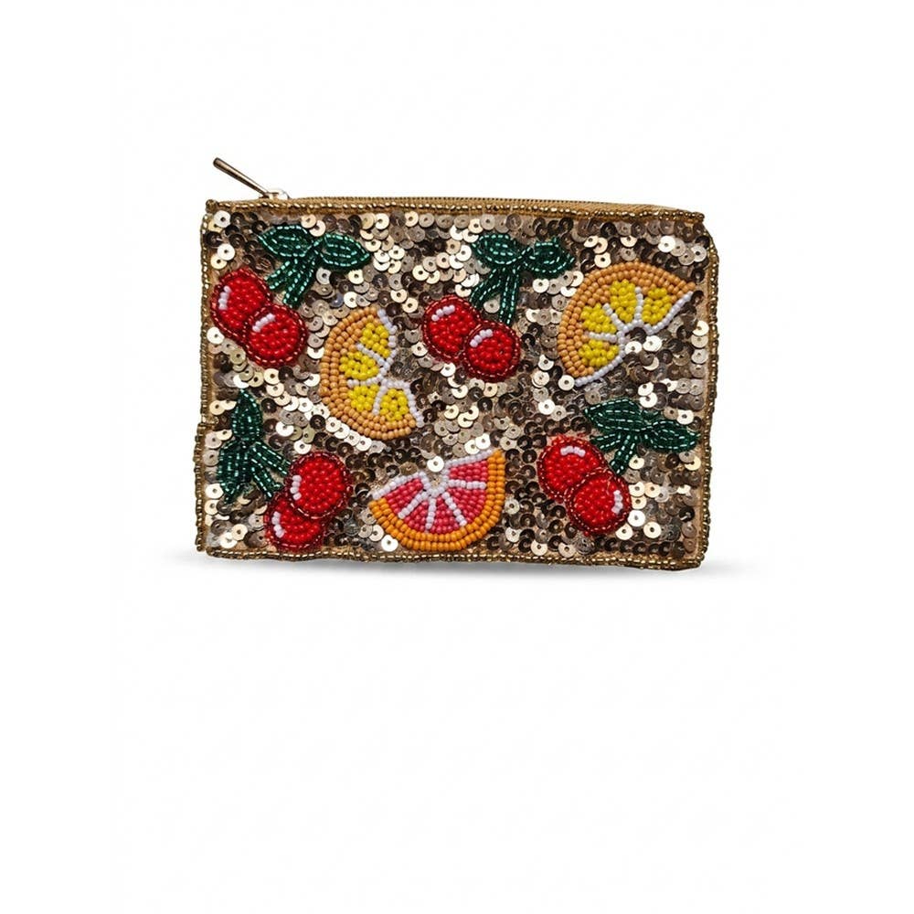 Handmade Sequin Fruit Beaded Coin Pouch