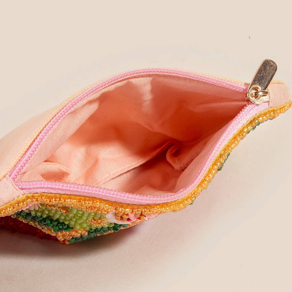 Handmade Floral Sequin And Seed Beaded Coin Purse
