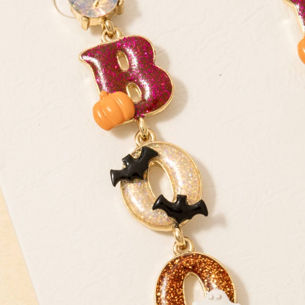 Halloween Boo Glitter Resin Dangle Earrings