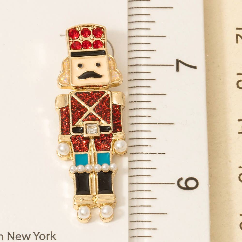 Christmas Glitter Enamel Nutcracker Drop Earrings: XMRDG