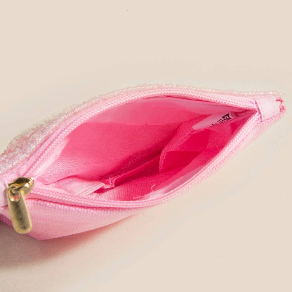Handmade Pearl Heart Seed Beaded Coin Purse