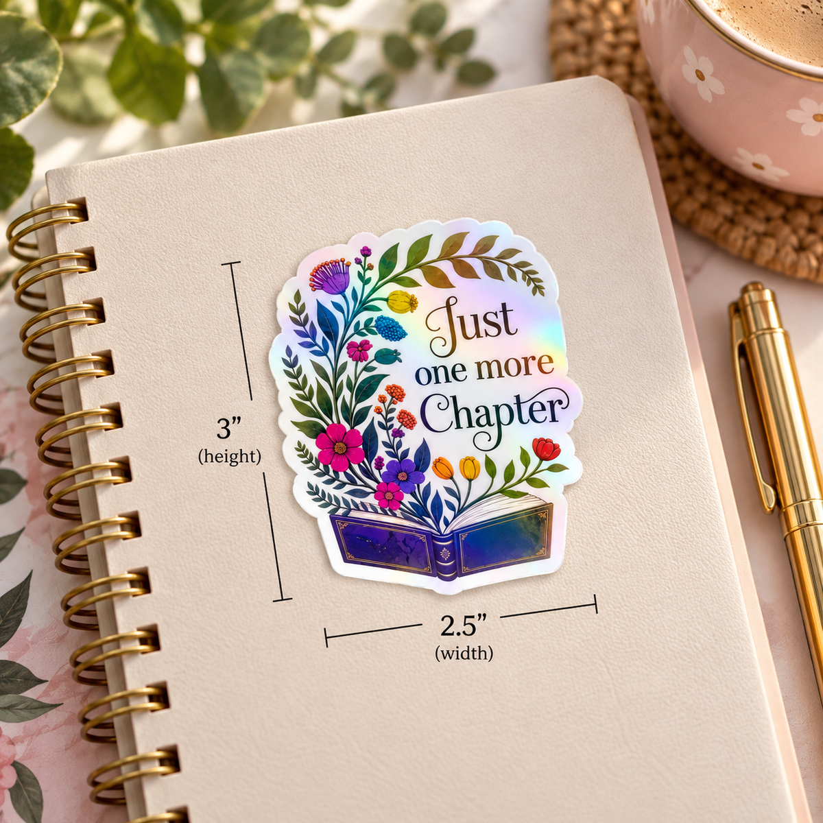 Just One More Chapter | Book Lover Sticker | Floral Celestial Stack, Vinyl Reader Decal (Approx. 3 Inches)