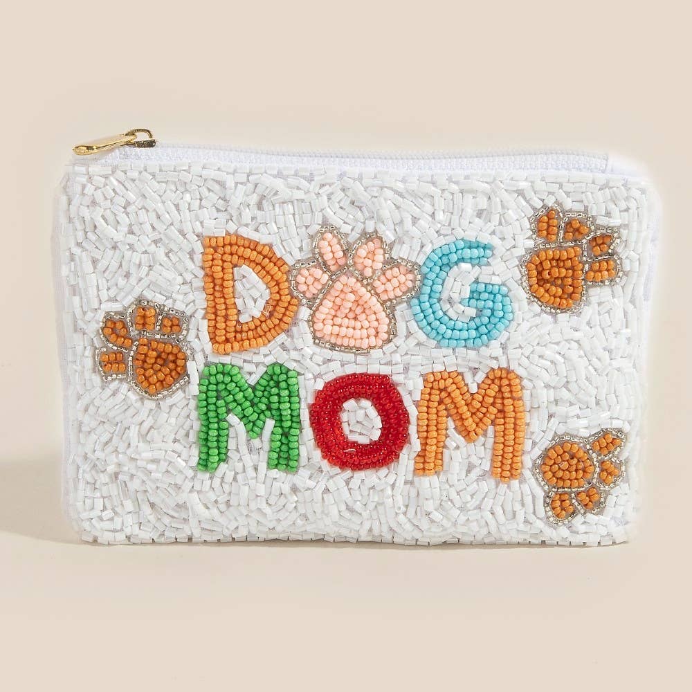 Dog Moms And Paw Prints Seed Beaded Coin Purse: MULTI
