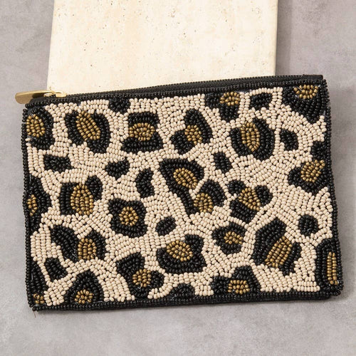 Beaded Leopard Print Coin Purse: MULTI