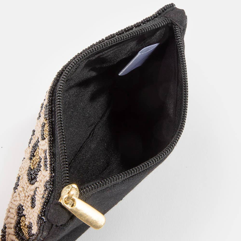 Beaded Leopard Print Coin Purse: MULTI
