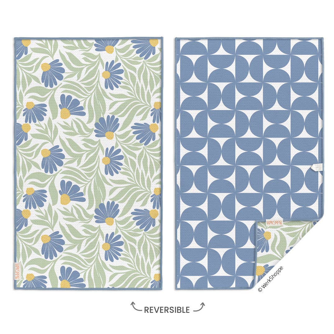 Blue Coneflower Microfiber Kitchen Towel, Spring Decor Gift