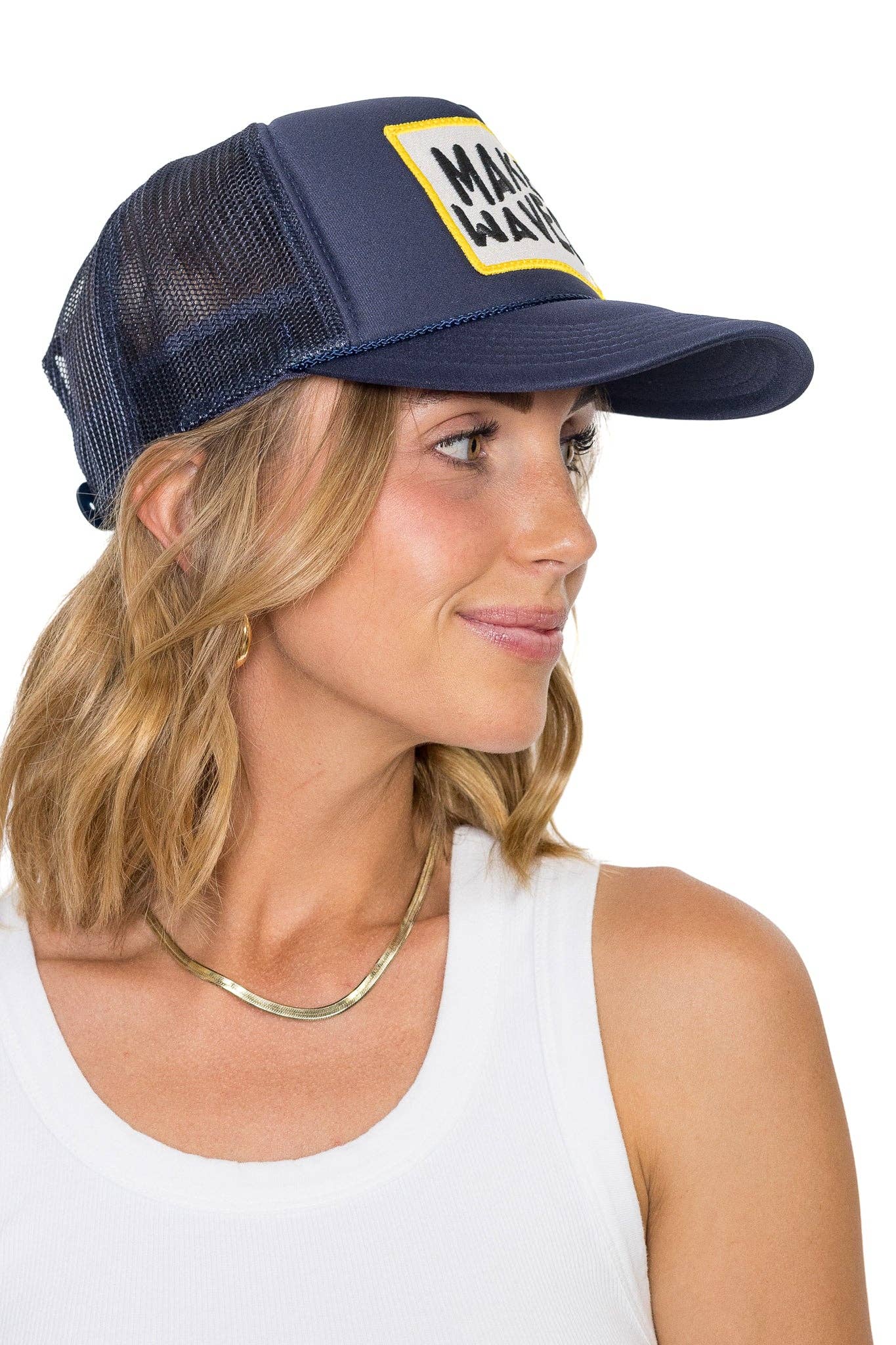 Make Waves Trucker Hat in Navy: Navy