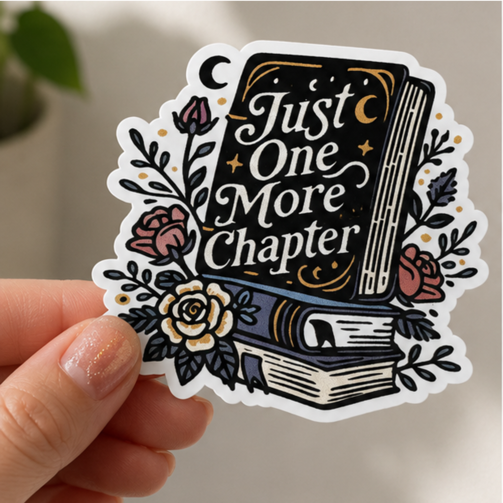 Just One More Chapter Sticker | Book Lover Vinyl Sticker | Reader Aesthetic Decal | Cute Bookish Sticker for Kindle, Laptop, Water Bottle