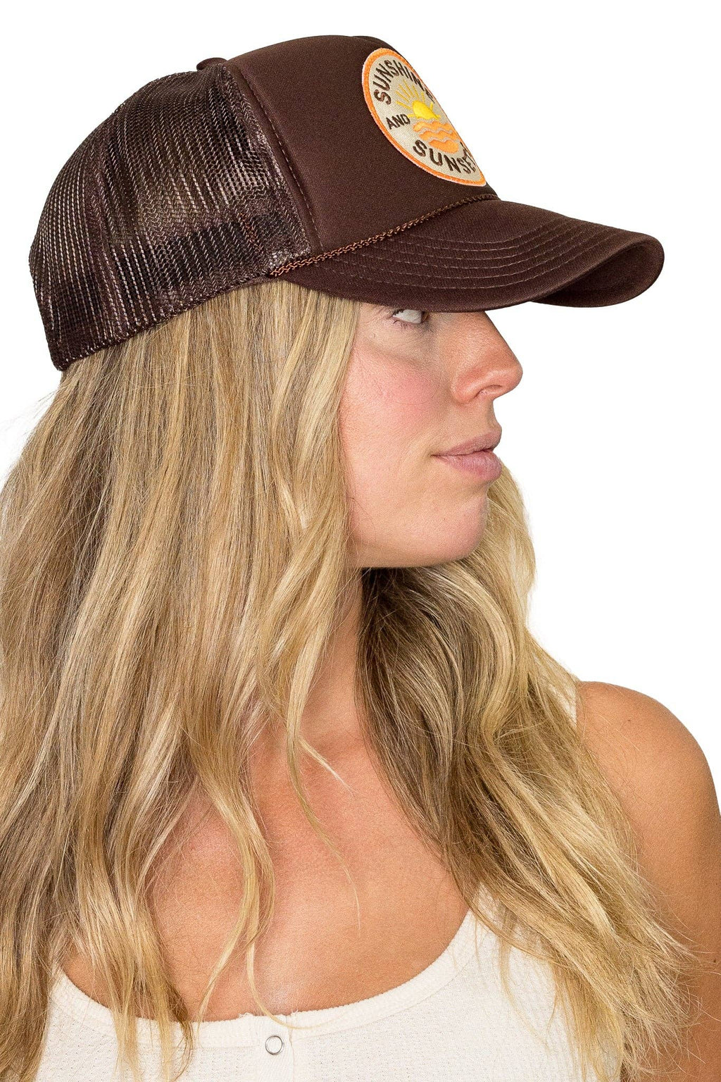 Sunshine & Sunsets Trucker Hat in Brown: Brown