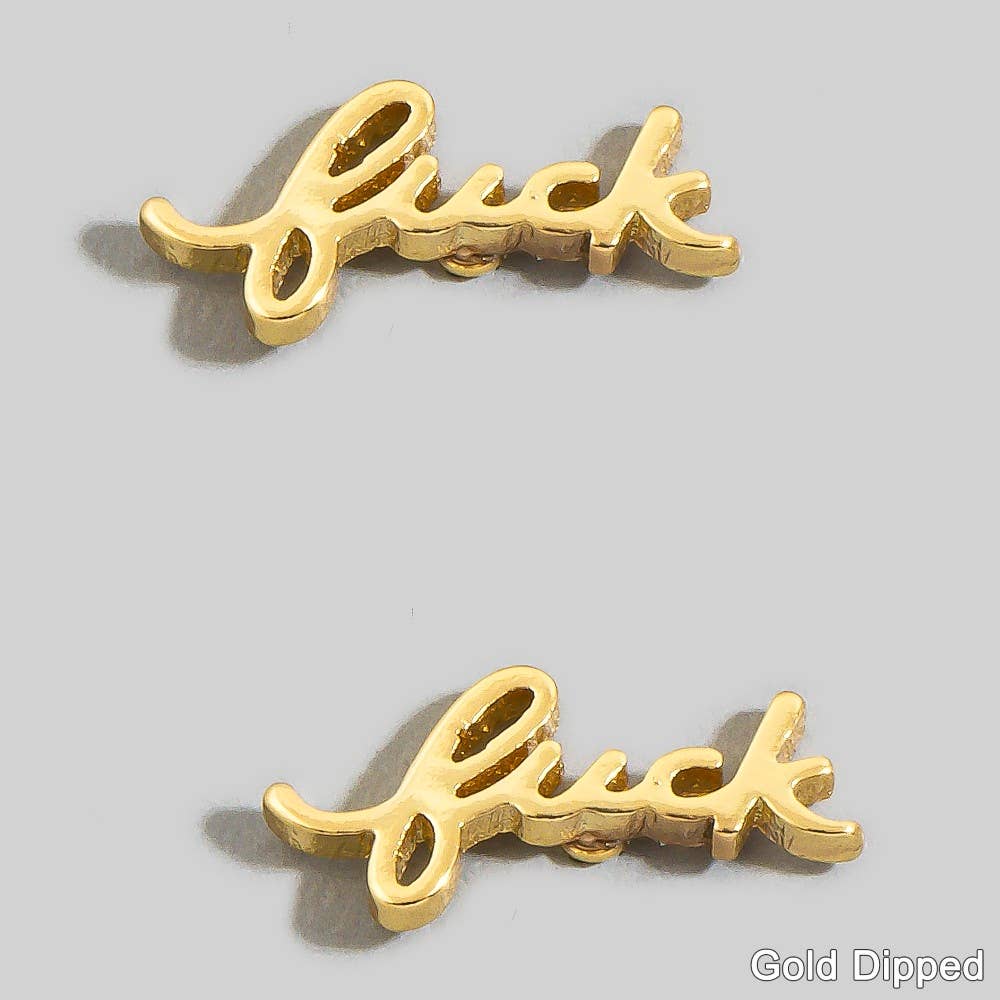 Gold Dipped Handwritten Fuck Print Earrings: Gold