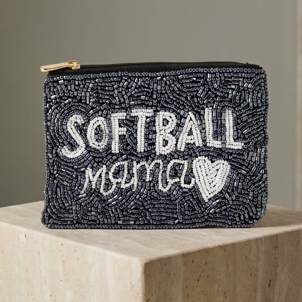 Handmade Softball Mama Beaded Coin Pouch
