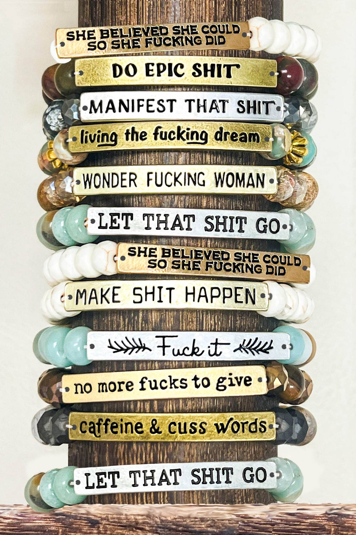 NEW Wonder Fucking Woman Bracelet, Funny Empowerment Gift for Her, Sassy Beaded Jewelry, Sarcastic Best Friend Gift, Gold Tone Bracelet