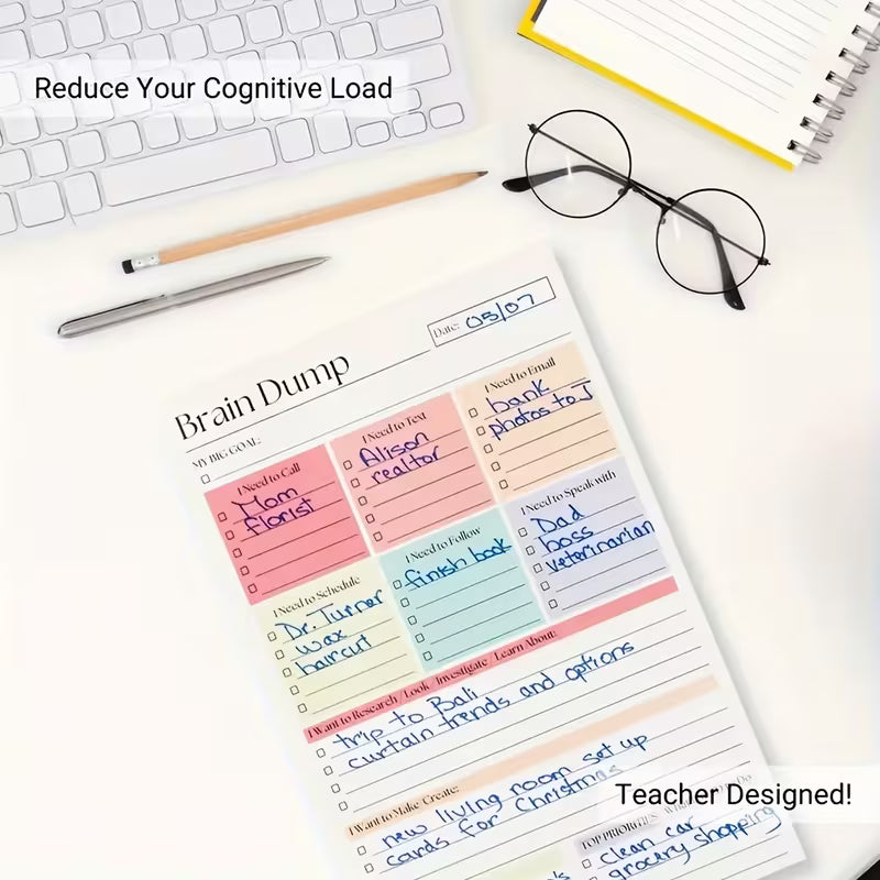 Brain Dump Notepad 50 Pages | Productivity Planner | ADHD Organization Pad | Daily Task List | Goal & Priority Tracker