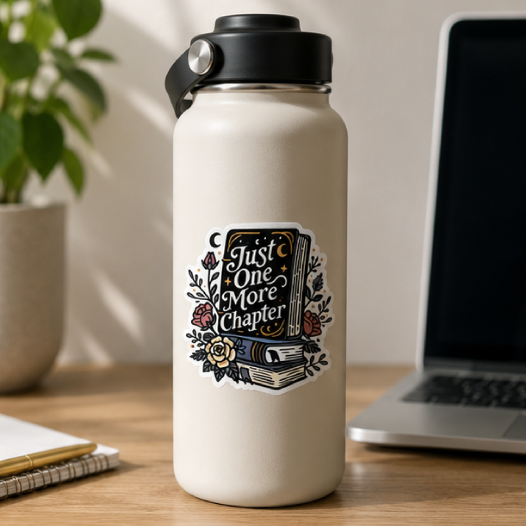 Just One More Chapter Sticker | Book Lover Vinyl Sticker | Reader Aesthetic Decal | Cute Bookish Sticker for Kindle, Laptop, Water Bottle