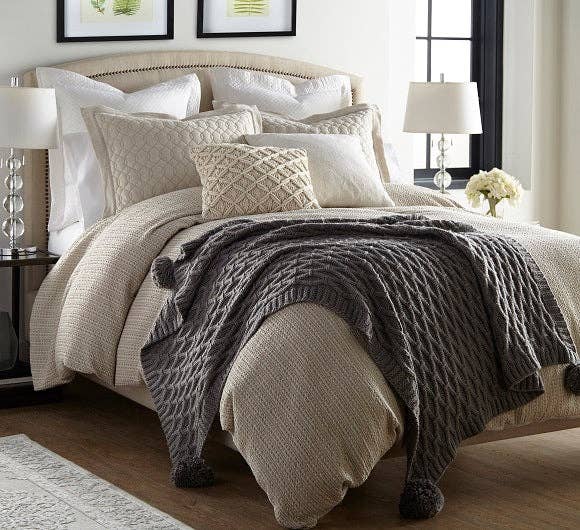 Pom Pom Sweater Knit Throw 50" x 60": IVORY
