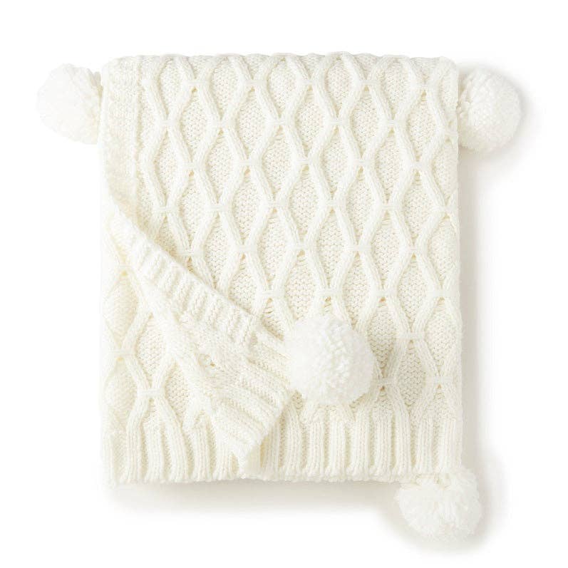 Pom Pom Sweater Knit Throw 50" x 60": IVORY