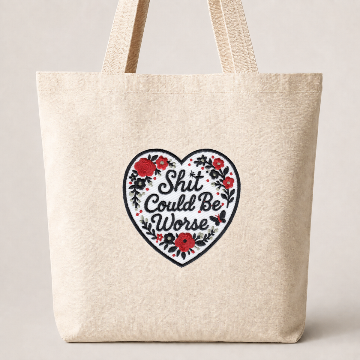 Patch - "Shit Could Be Worse"  Floral Heart Funny Sarcastic: Black & Red
