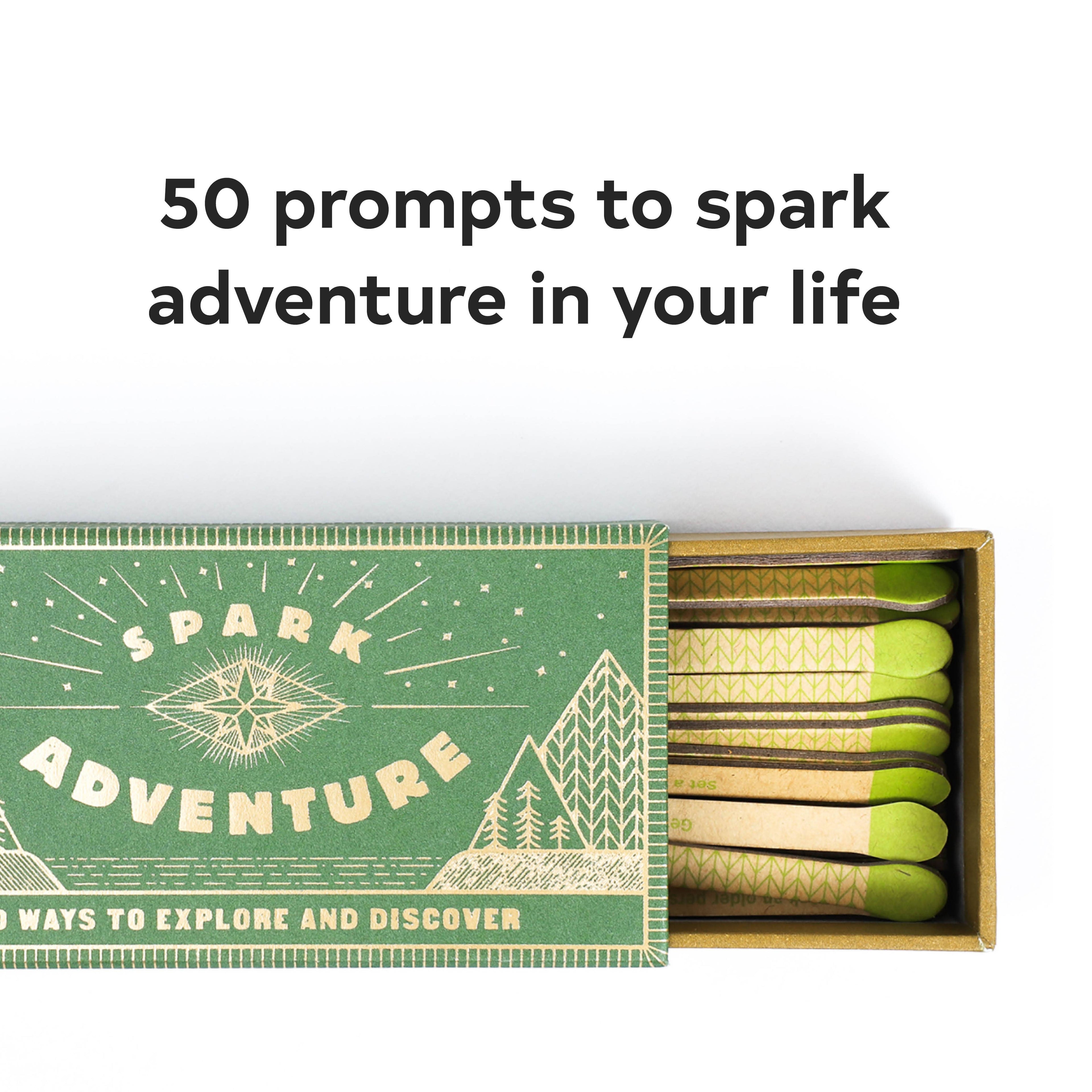 Spark Adventure Prompt Matchbox | 50 Adventure Challenge Cards | Unique Travel Gift | Bucket List Ideas | Gift for Explorer