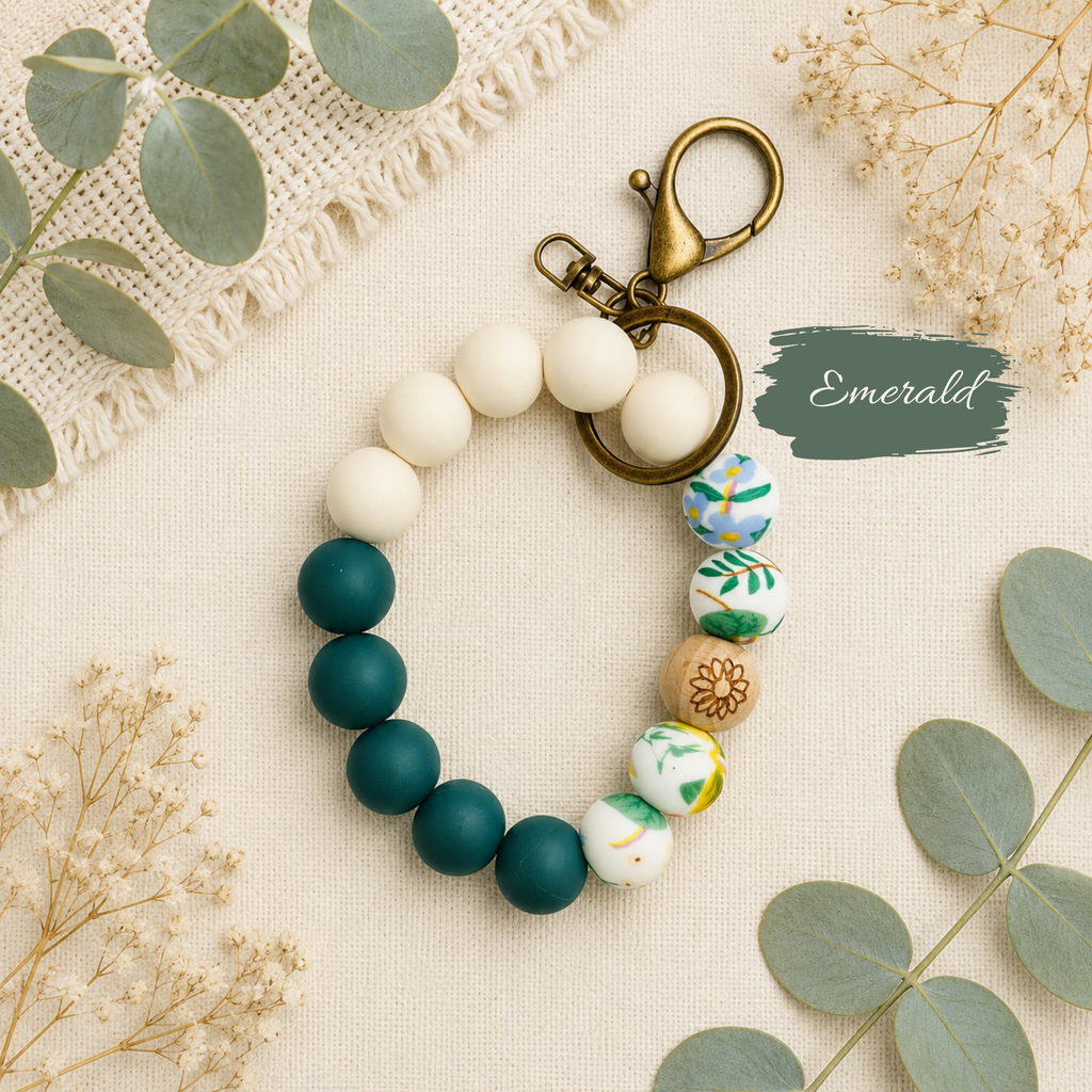 Silicone Beaded Wristlet Keychain | Silicone Bangle Key Chain Bracelet