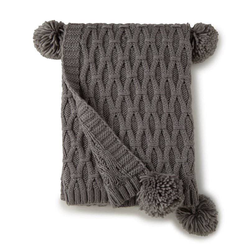 Pom Pom Sweater Knit Throw 50" x 60": SOFT BLUE