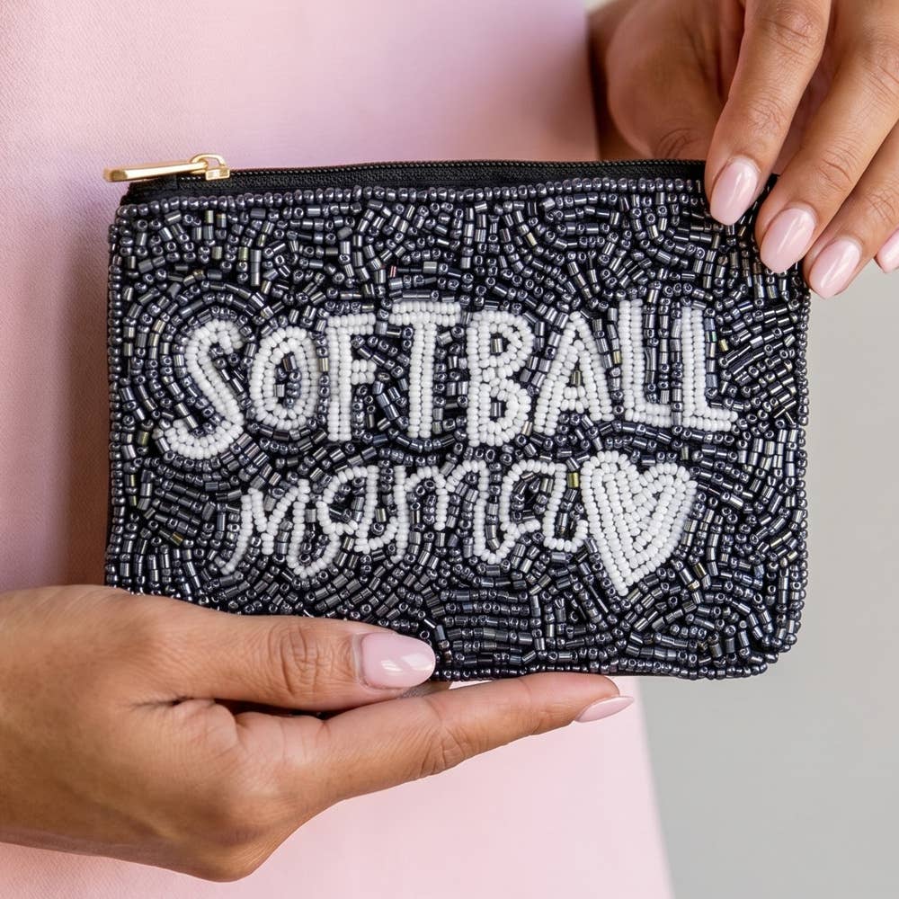 Handmade Softball Mama Beaded Coin Pouch