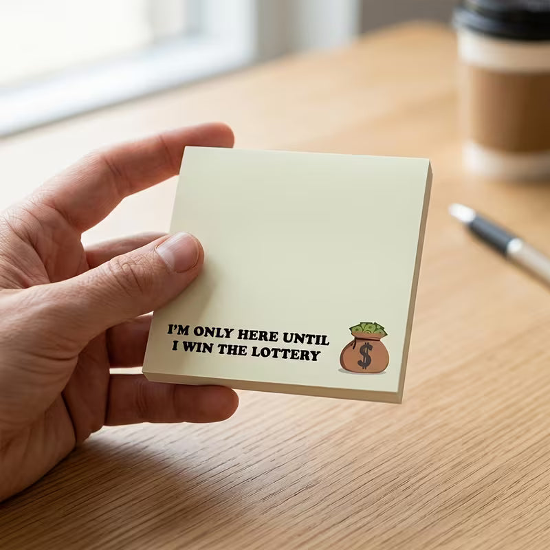 "I'm Only Here Until I Win The Lottery" | Funny Sticky Notes | Cute 3x3 Notepad | Sarcastic Office Supplies | Coworker Gift | Work Humor Sticky Notes | Desk Accessories