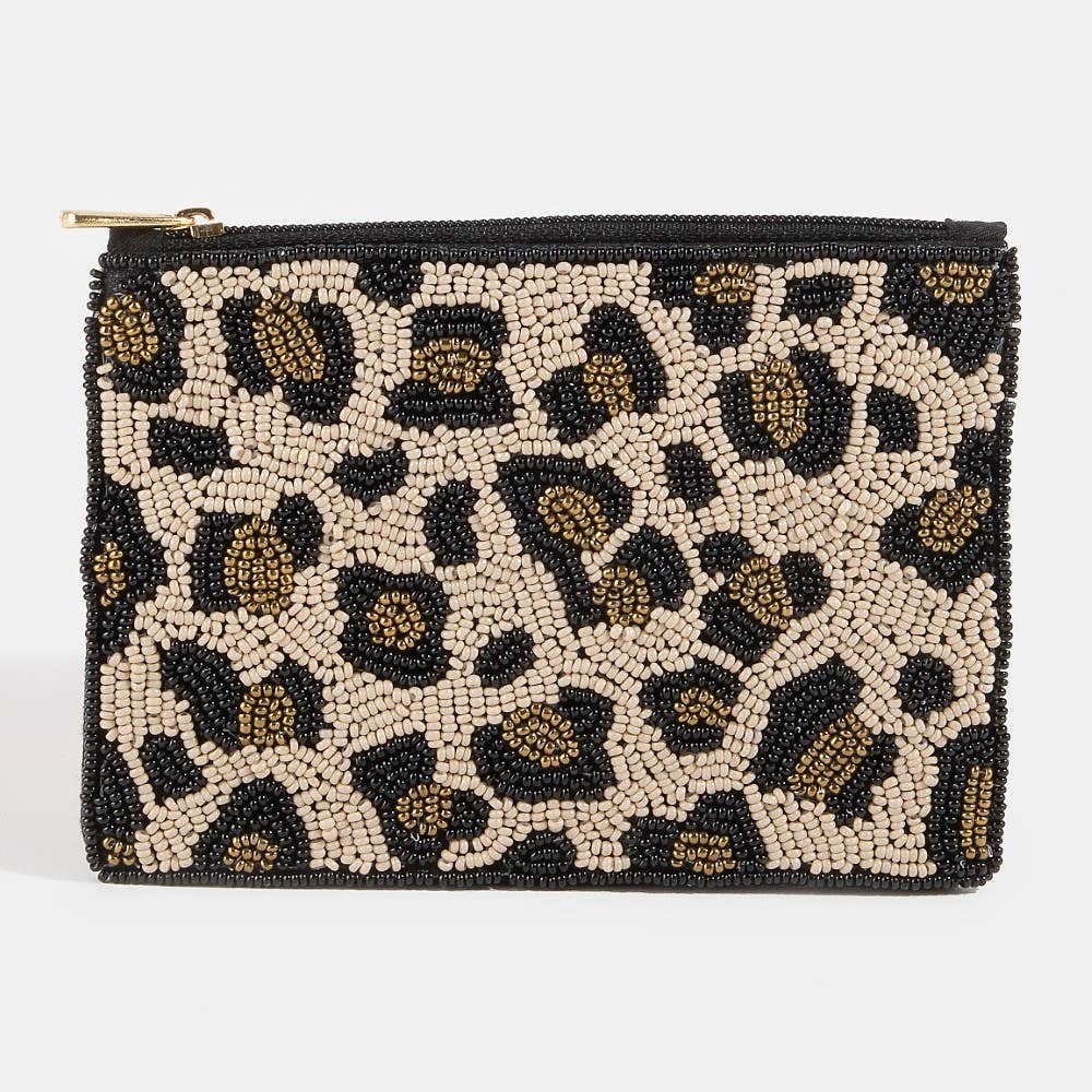 Beaded Leopard Print Coin Purse: MULTI