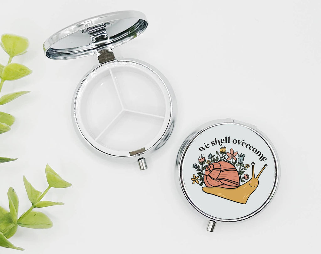 We Shell Overcome Pill Organizer | Funny Snail Pill Box | Floral Travel Pill Case | Cute Vitamin Holder | Mental Health Gift | Gift for Her