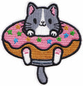 Patch - Cat - Cute Gray And White In Pink Donut Kawaii Kitty