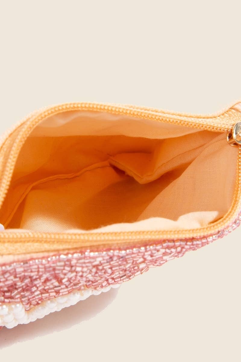 Handmade Seed Beaded MOM Coin Purse in Pink