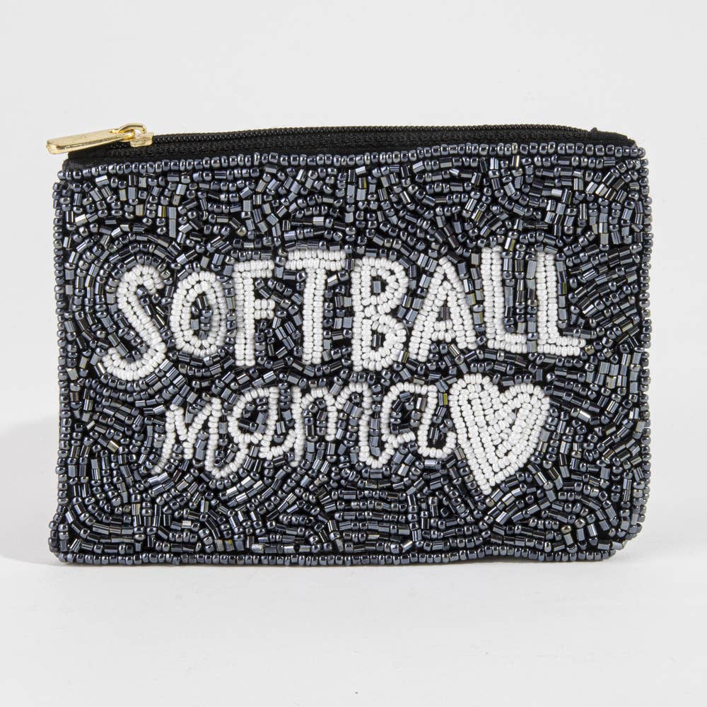 Handmade Softball Mama Beaded Coin Pouch