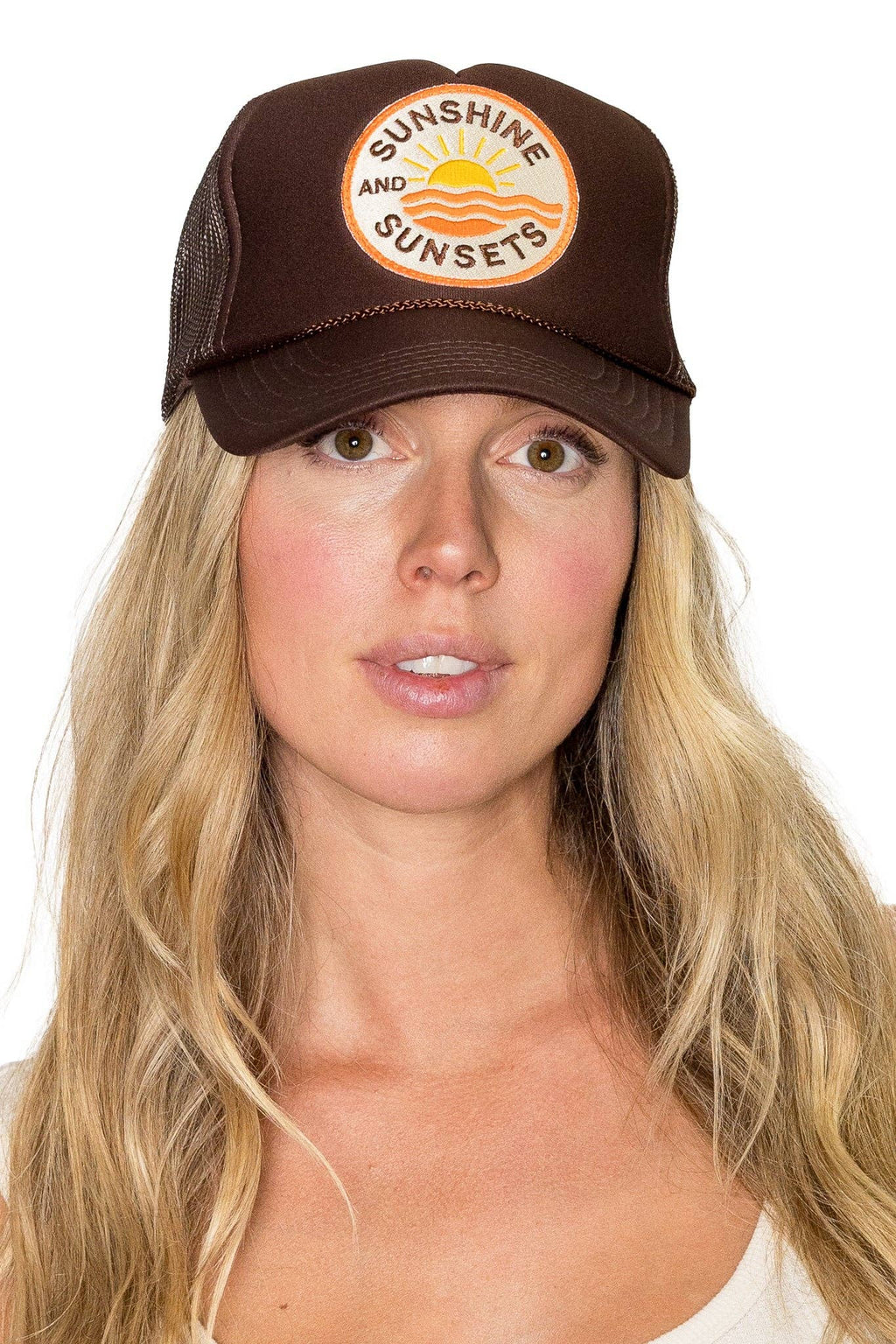 Sunshine & Sunsets Trucker Hat in Brown: Brown
