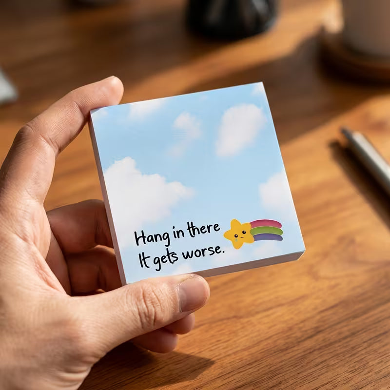 "Hang In There - It Gets Worse" | Funny Sticky Notes | Cute 3x3 Notepad | Sarcastic Office Supplies | Coworker Gift | Work Humor Sticky Notes | Desk Accessories