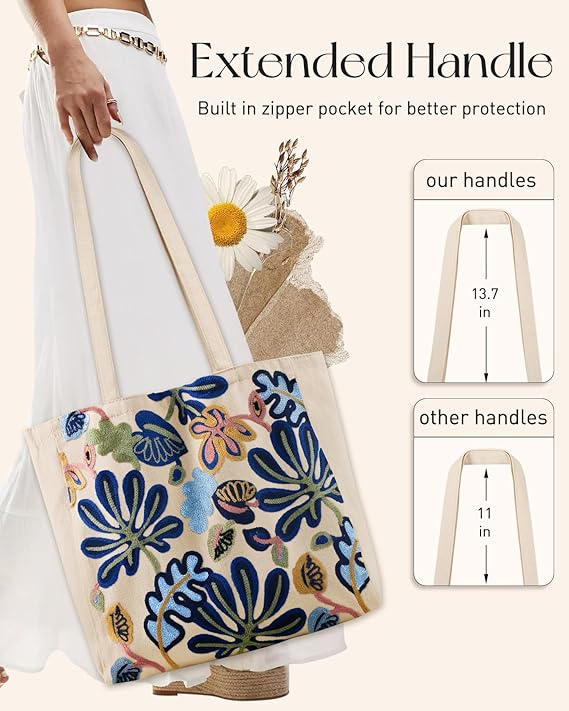 Abstract Embroidered Tote Bag (spring, mothers day, gifts)